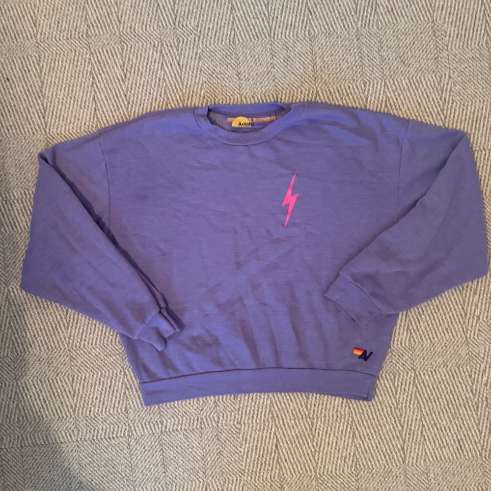 Aviator Nation Lavender Crewneck with Pink Lightning Bolt